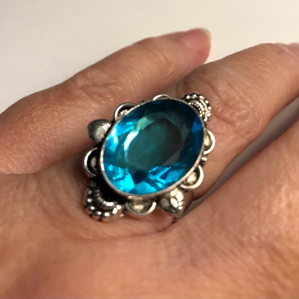 Blue Topaz Stamped 925 Sterling Silver Ring